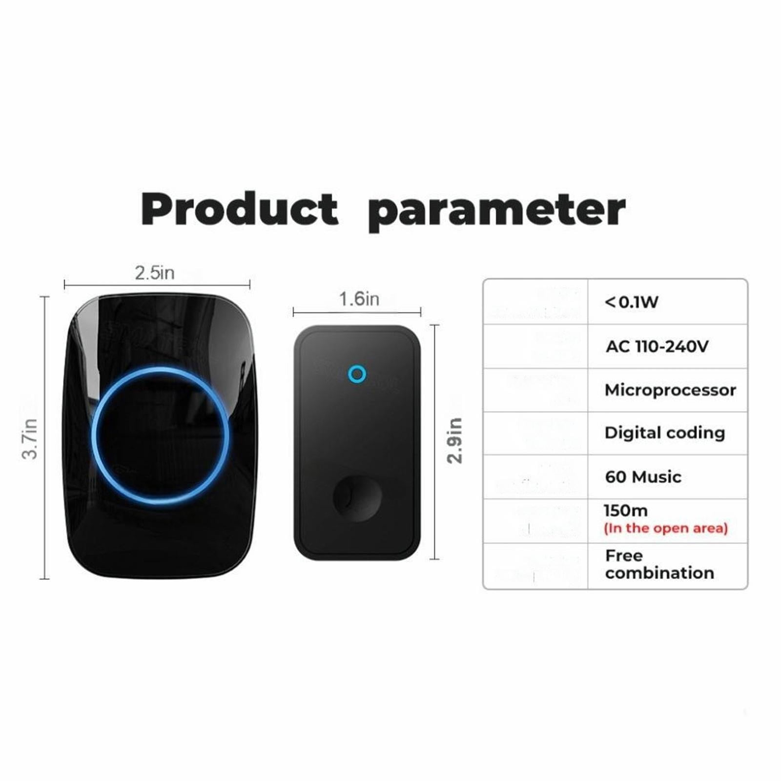 Clearance Hardware door stopper under $20,Self Powered Wireless Household Doorbell AC Musical Chime & Elderly Call (Battery ) 2PC