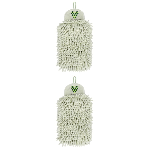 Unique Bargains Fluffy Chenille Hanging Hand Towel Absorbent Towel Green 10" x 4"
