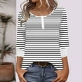 thumbnail image 3 of TKLPEHG 3/4 Length Sleeve Womens Tops Striped Round Neck Button Tunic Top Casual Three-quarter Sleeve Fashion T Shirts (White,S), 3 of 7