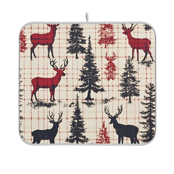 Yayeee Dish Drying Mat for Kitchen Counter 16"x18" Microfiber Absorbent Pad, Red Deer