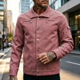 thumbnail image 4 of MXALUOB Men's Work Jacket Solid Color Button Front Trucker Jackets with Zipper Pockets Long Sleeve Trendy Casual Coat Winter Tops, 4 of 6