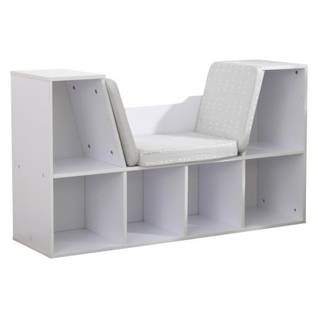 KidKraft Wooden Child Bookcase with Reading Nook, 6 Shelves, White, For Ages 3+
