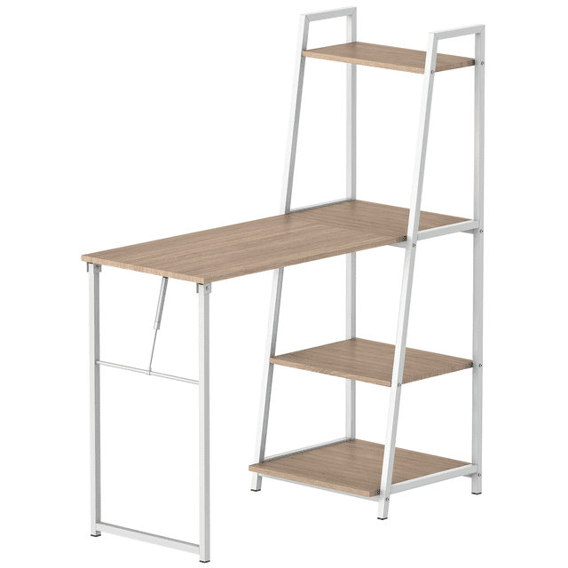 Foldable Computer Desk with Storage Shelves - White & Oak Writing Desk for Home Office, Study & Small Spaces - 41.7" Wide