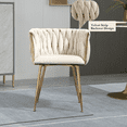 thumbnail image 4 of Velvet Dining Chairs, Mid-Century Living Room Chair with Metal Legs and Soft Padded, Woven Back Dining Chairs, Upholstered Accent Leisure Side Chair(Ivory,Set of 4), 4 of 10
