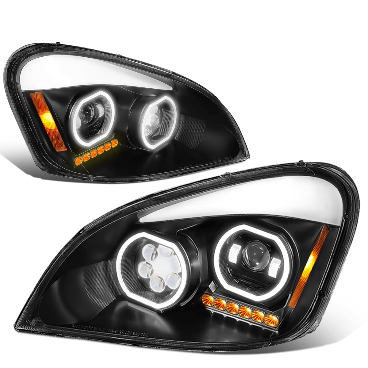 DNA Motoring HL-HAY-002-BK For 2008 to 2017 Freightliner Cascadia Black  Housing Full LED DRL Turn Signal Halo Projector Headlight Lamp 09 10 11 12  13 14 15 16 - Walmart.com