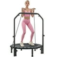 thumbnail image 2 of Soozier 40" Foldable Mini Trampoline, Rebounder Trampoline for Adults with Adjustable Foam Handle for Indoor Outdoor Workout, Max Load 330 lbs, Black, 2 of 9