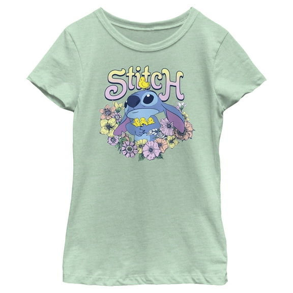 Girl's Lilo & Stitch Springtime Stitch  Graphic Tee Mint Small