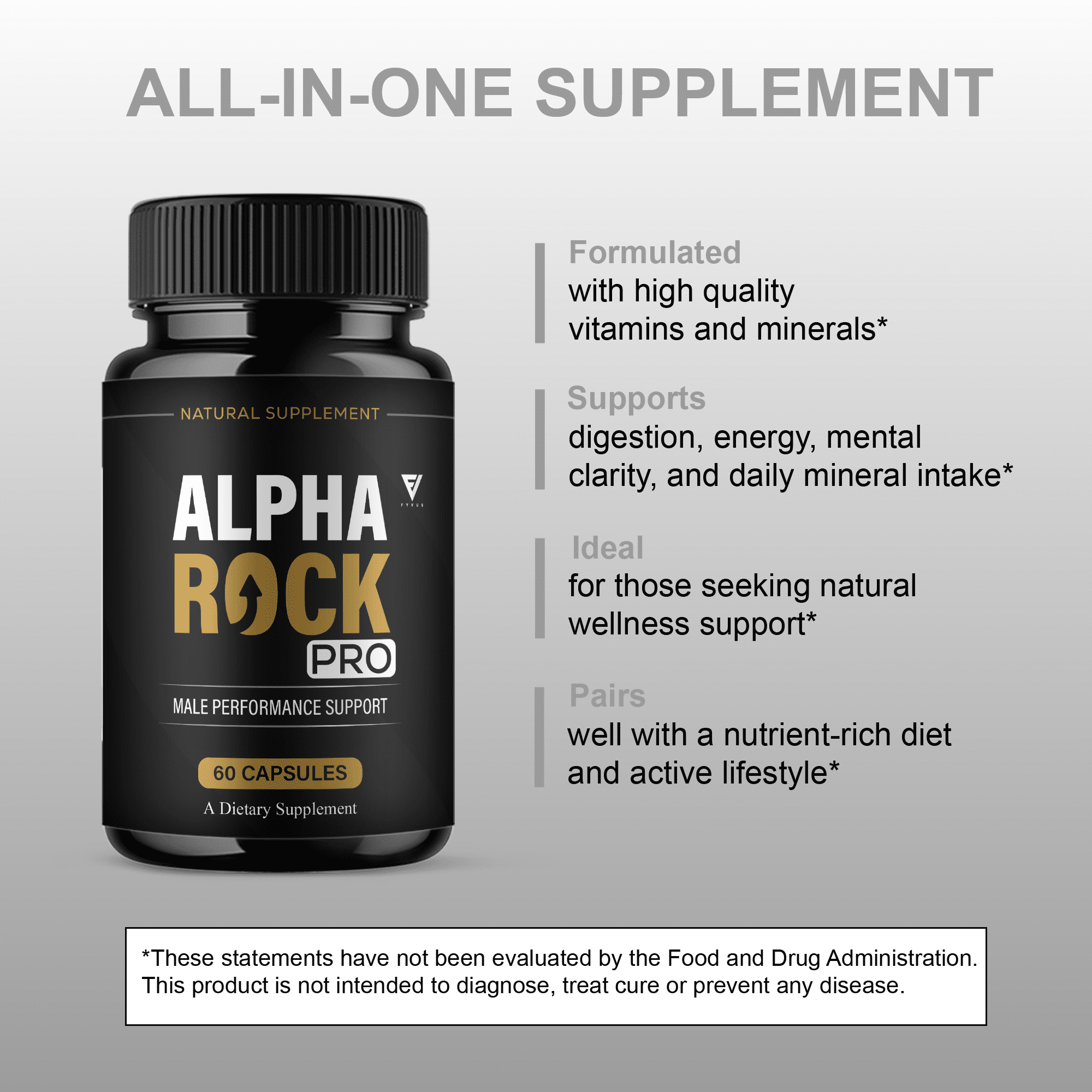 Alpha Rock Pro Pills, Alpha Rock Performance Supplement (60 Capsules)