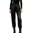 thumbnail image 2 of Tqyyweavej Faux Leather Pants for Women High Waist Elastic Waist Casual PU Trousers Drawstring Solid Color Wide Leg Pants Size S to L, 2 of 10