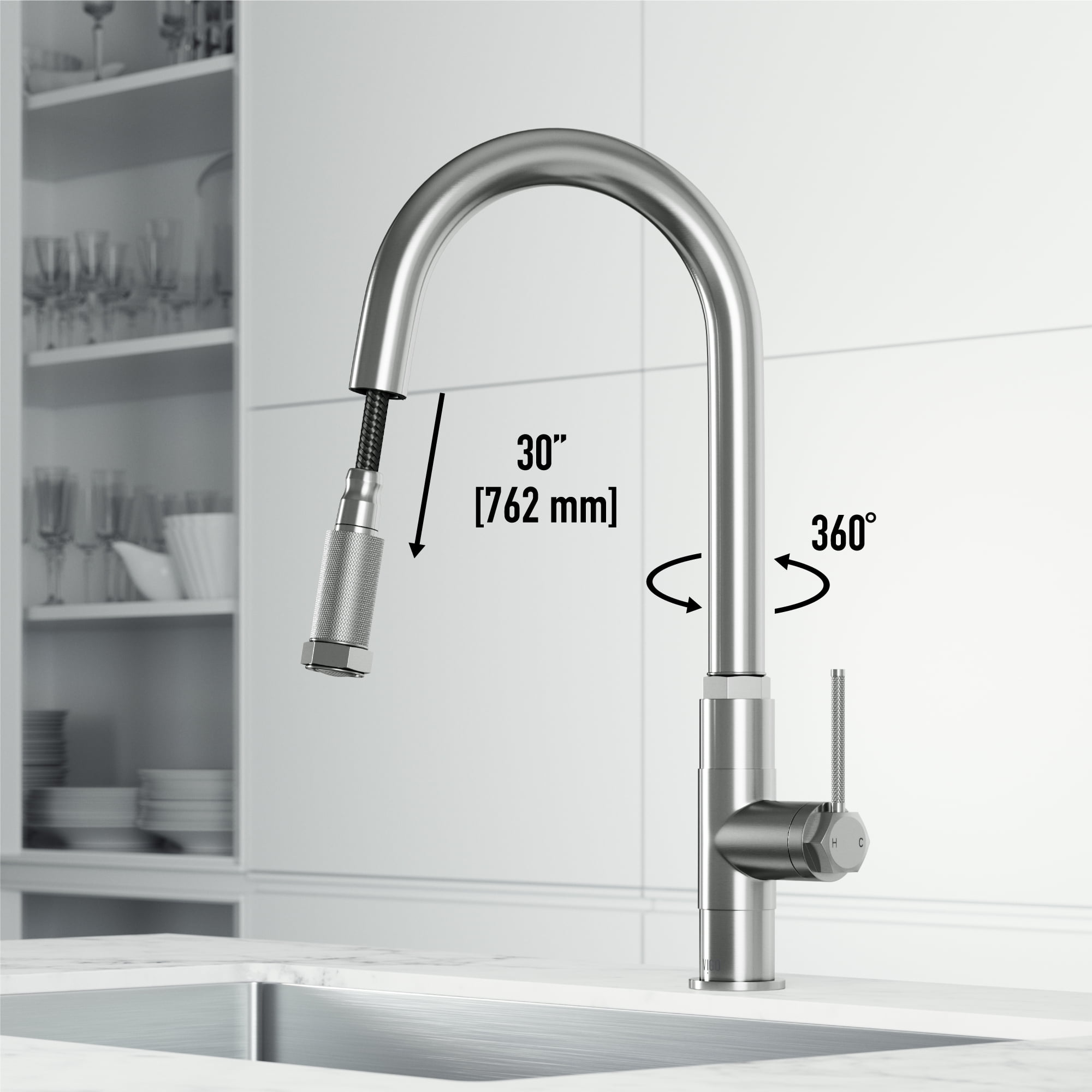 Open Box VIGO Hart Arched Single Handle Pull-Down Spout Kitchen Faucet in Stainless Steel