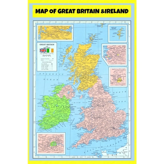 Map of Great Britain and Ireland - Laminated Wall Map Poster Print Perfect for Classrooms and Homes - Vivid Imagery with Bright Colors - 18x24