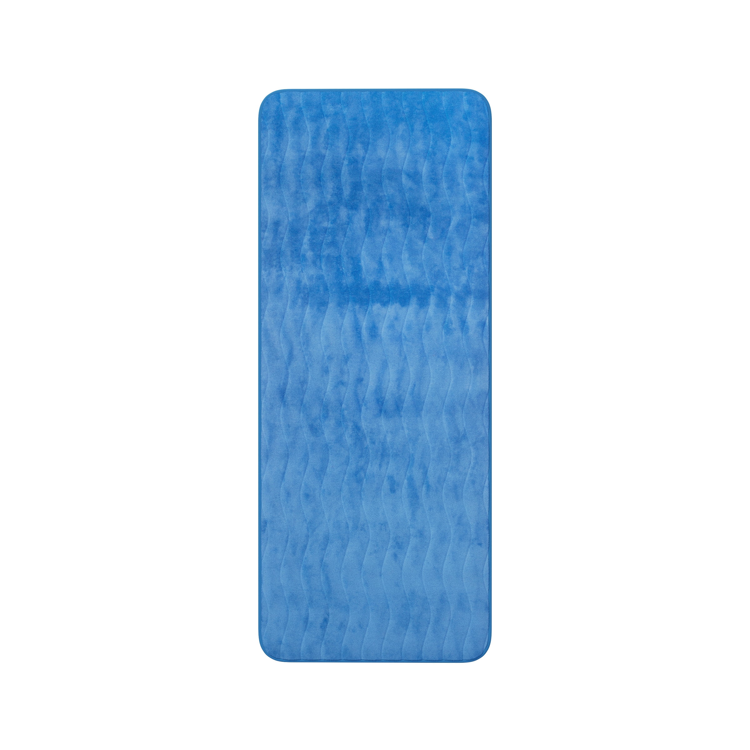 Microfiber Memory Foam Bathmat – Oversized Padded Nonslip Accent Rug for Bathroom, Kitchen, Laundry Room, Wave Pattern by Somerset Home (Blue)