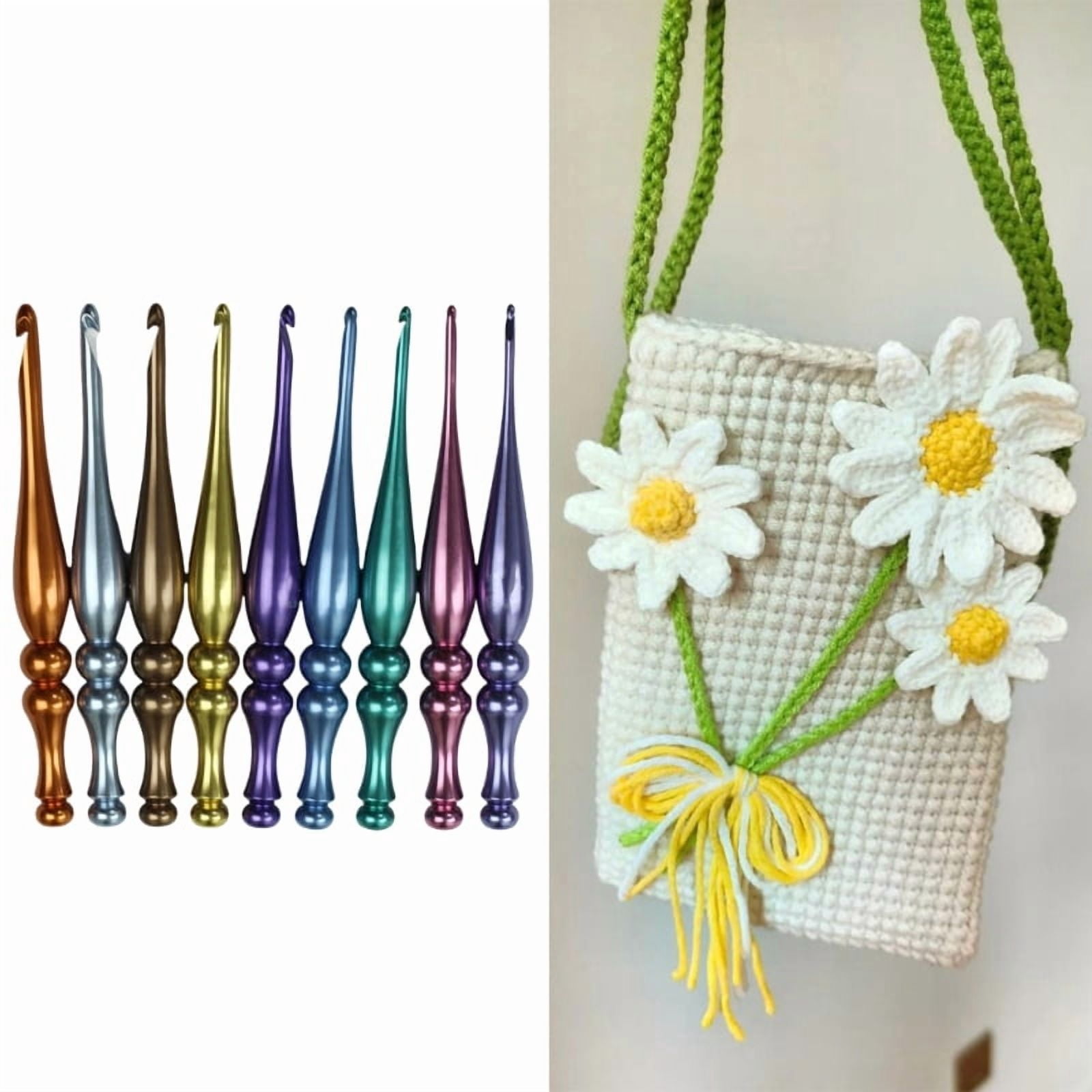 9Pcs Aluminum Alloy Crochet Hook Set Ergonomic Handle Crochet Hook Needle Knitting Tool for Crocheting 3.5mm-8.0mm