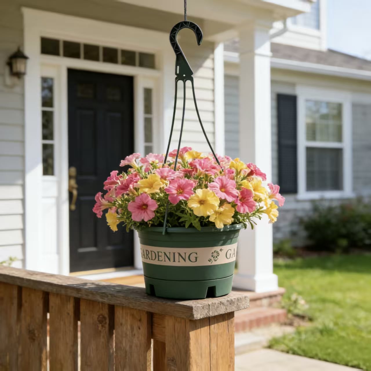 4-Pack Plastic Hanging Planters with Drain Trays & Hanging Hooks, Indoor Outdoor Hanging Flower Pots for Garden, Balcony, and Patio Decoration