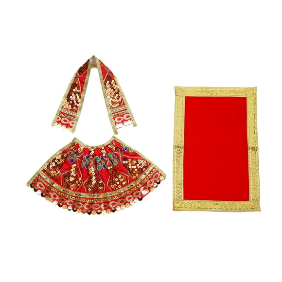 Red Laxmi Durga Devi MATA Dress poshak vastra Cloth lehanga Chunari Puja Item for Idol Statues (Size :- 5") with Decorative Red Velvet Pooja Cloth Mat Aasan (Size:- 10"X 6") for Pooja Decoration