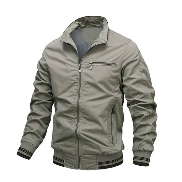 Men's Coats And Jackets Hooded Men's Solid Color Stand-Up Collar Zipper Casual Warm Windproof Pocket Motorcycle Jacket Green XXXL JE