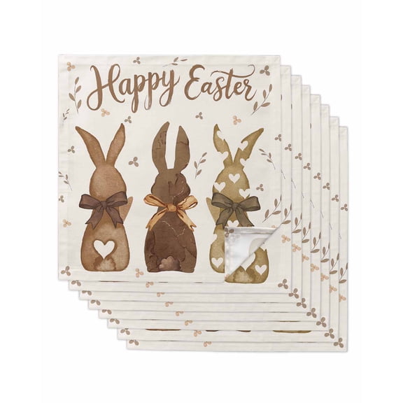 nqOlkjepod Easter Cloth Napkins Set of 8 Reusable Dinner Napkins, Spring Bunny Retro Bow Retro Botanical Brown Cocktail Napkin Washable Table Napkins for Wedding/Holiday Party/Baby Shower 20"x20"