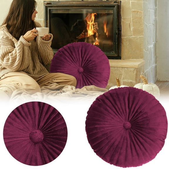 Round Throw Pillow Velvet Home Decoration Pleated Round Pillow Cushion for Couch Chair Bed Car