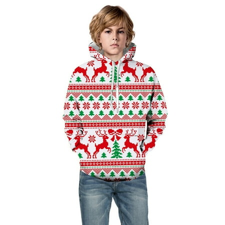 

Toddler Boys Hoodies Unisex Long Sleeve Sweatshirt Christmas New Year s Pattern Pullover Hooded For Children With Pocket