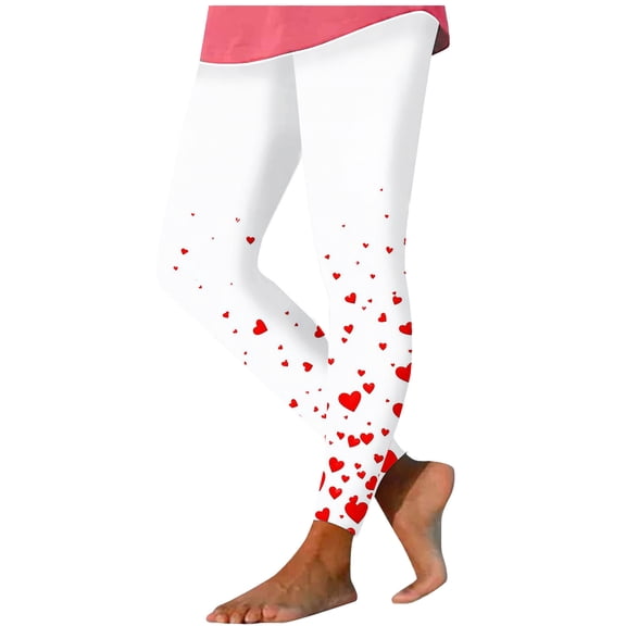 Hvot&aat Women's Heart Printed High Waist Leggings Valentines Day Stretchy Yoga Leisurely Pants