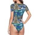 thumbnail image 3 of Uemuo Christmas Tree Pattern Women's One Piece Short Sleeve Swimsuit Rash Guard Surfing Modest Quick-drying Swimsuit Beach Essentials-Large, 3 of 9