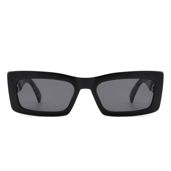 Black Narrow Frame Sunglasses - Dark Lens UV Protection Classic Daily Office Eyewear