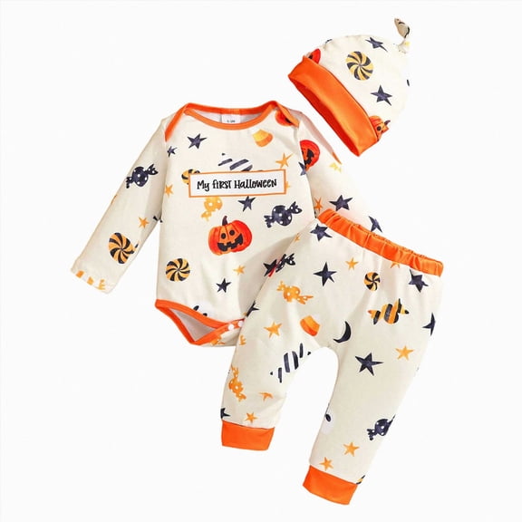 Leey-World Boys Baby Clothes Toddlers Halloween Pajamas Baby Kids Boy Girl Pumpkin Pajama Set Ghost Pjs Jammies Button Down Lounge Sleepwear(Orange,3-6 Months)