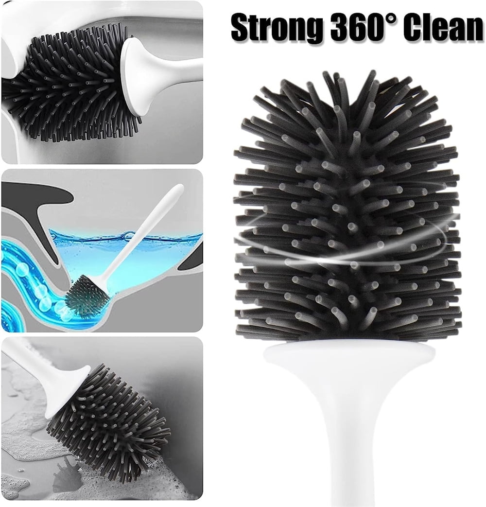 NOGIS Toilet Brush and Holder, 2 Pack Toilet Bowl Brush and Holder with Long Handle, Plastic Holder Easy to Hide, Drip-Proof, Easy to Assemble, Deep Cleaning