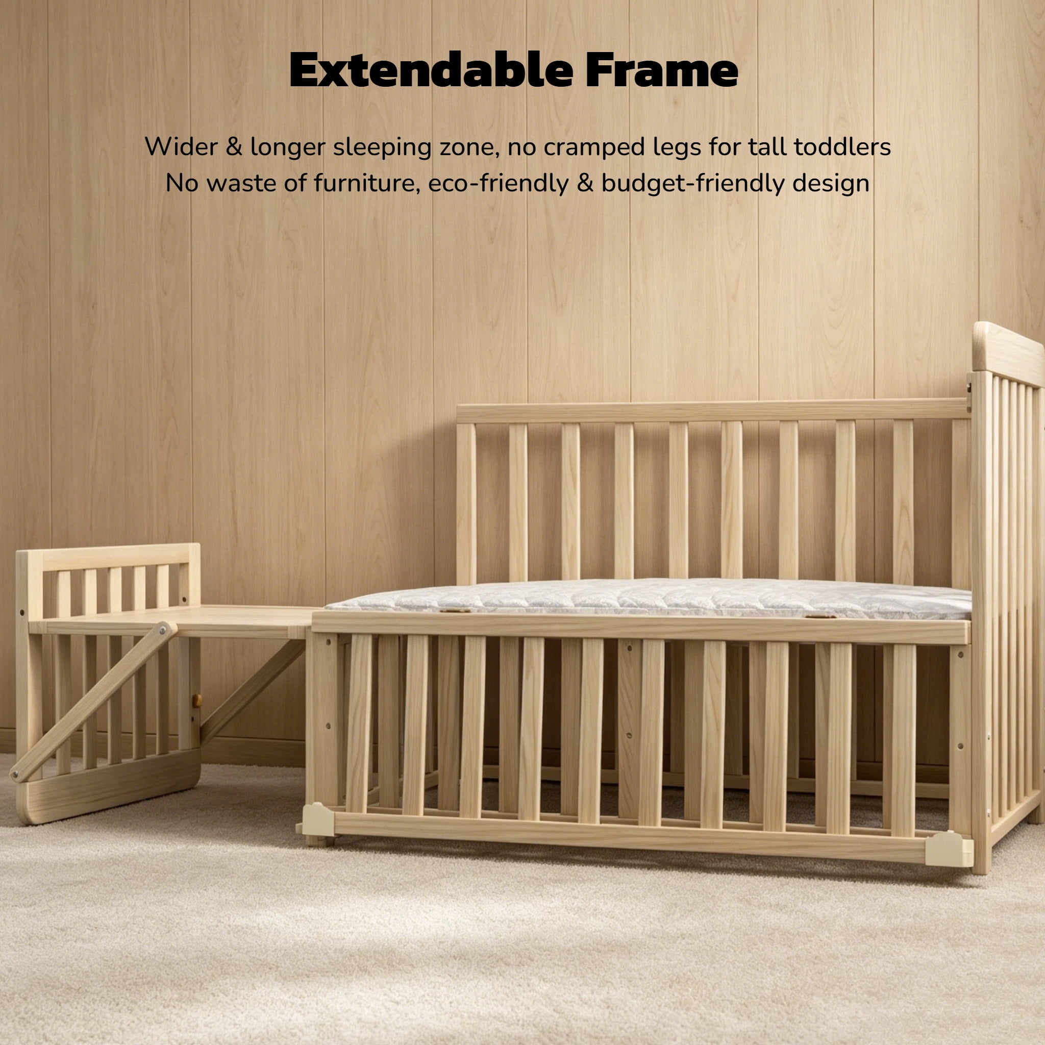 Mintazer Convertible Kids Crib with Changing Station & Height Adjustable, Bedside Bassinet with Lockable Wheels for Newborn Toddler, Natural (Mattress Included)