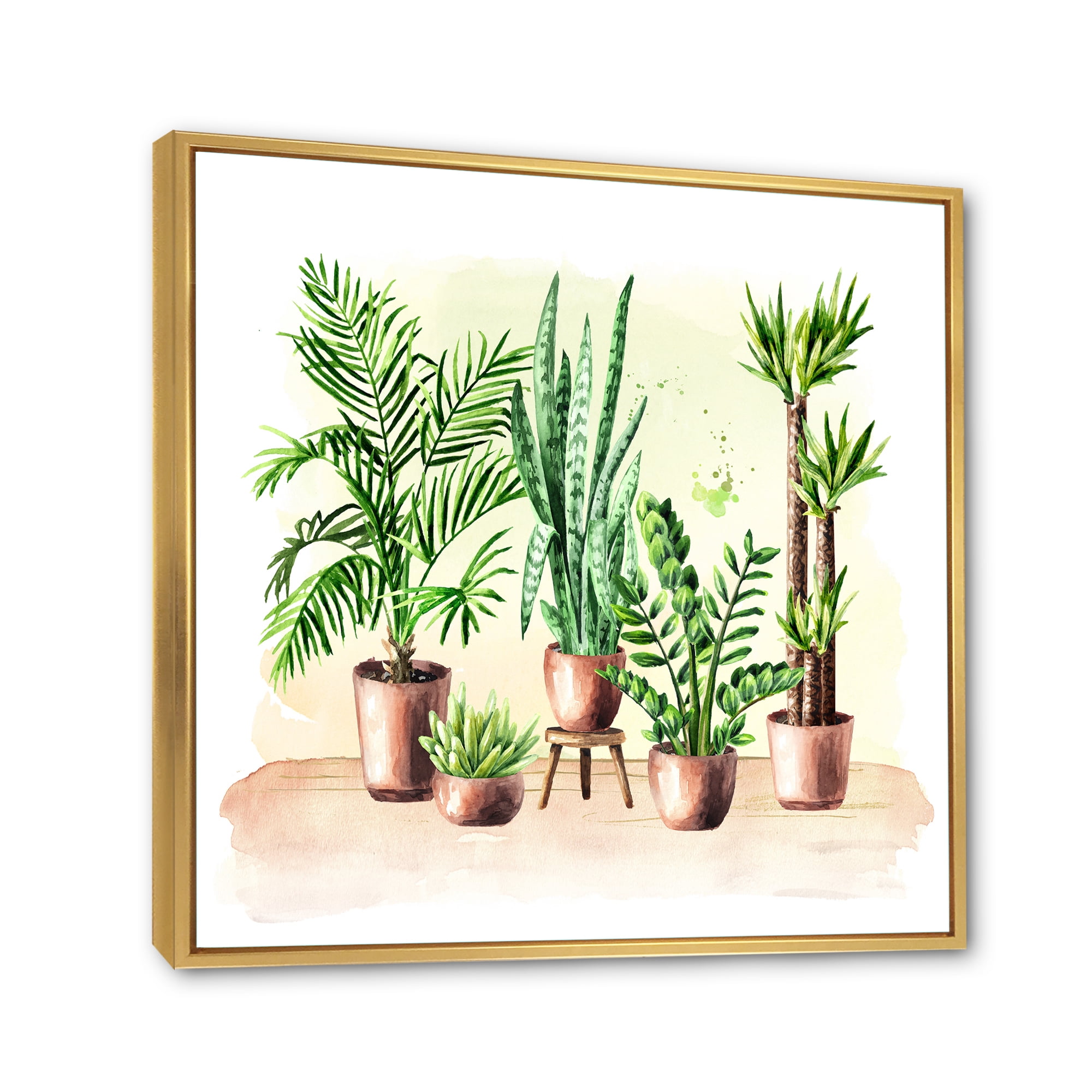 Designart 'Indoor Green Home House Plants in Pots I' Traditional Framed Canvas Wall Art Print