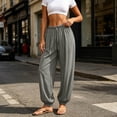 thumbnail image 2 of yeiolnoer Casual Pants for Women Wide Leg Loose Fit Pants Drawstring High Waisted Trousers Fashion Outfits(Gray,Medium), 2 of 7