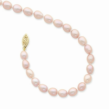 - 14k Yellow Gold 6 7mm Pink Rice Shape Pearl 7.25inch bracelet