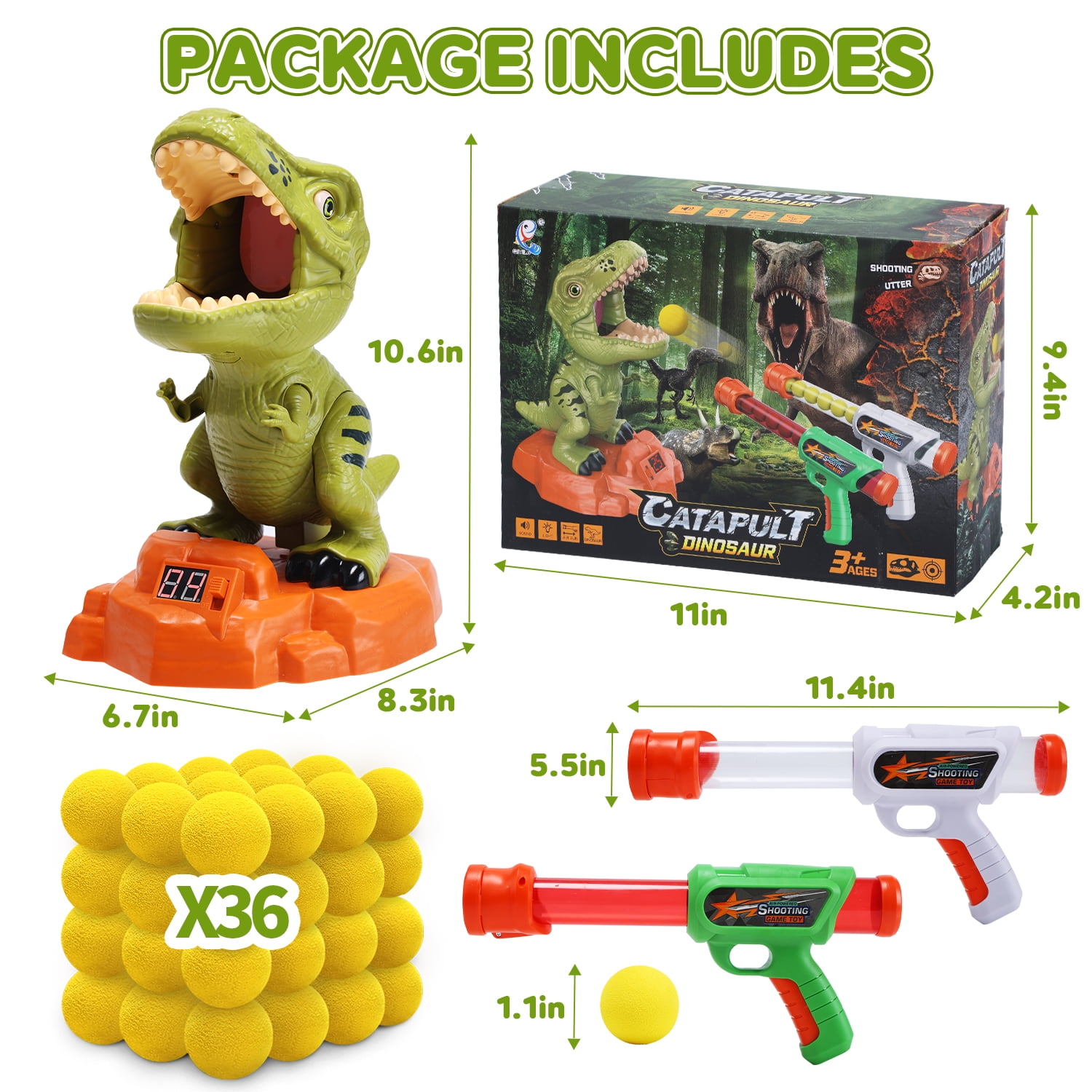 JoyStone Moveable Dinosaur Shooting Game Toy for Kids, Shooting Target with 2 Pump Blasters, 36 Foam Balls and LCD Score Record