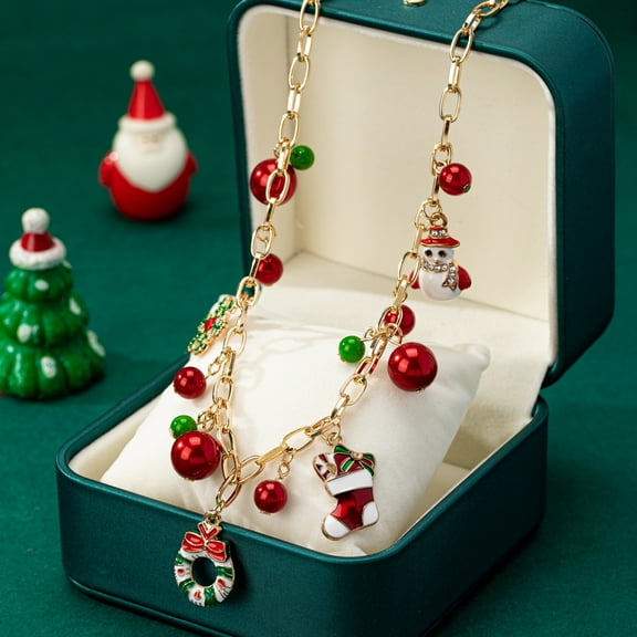 SPEKSEE Christmas Jingle Bell Necklace Women Statement Chunky Crystal Teardrop Pendant Necklace Xmas Gift Jewelry