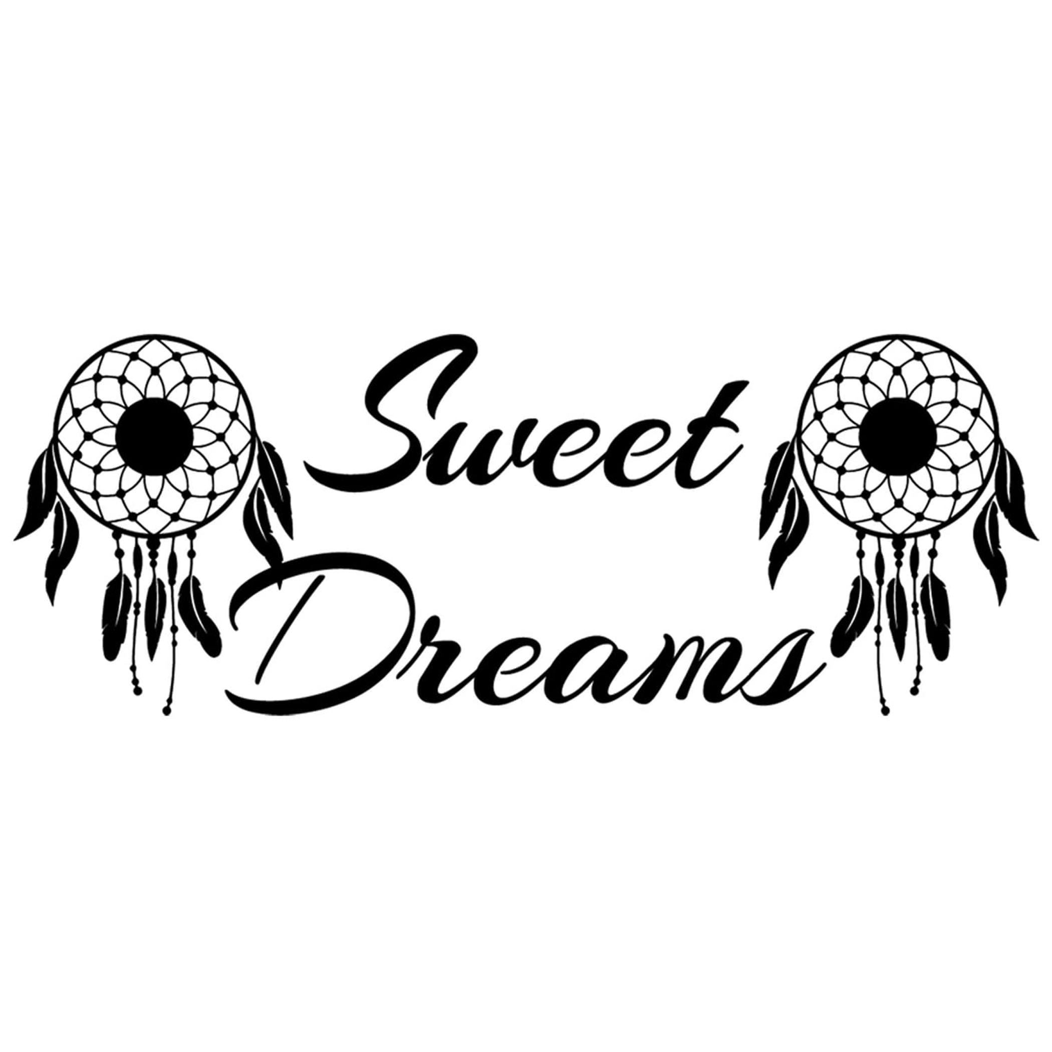 VWAQ Sweet Dreams Nursery Wall Decal - Dream Catcher Wall art Quote Decor Sticker (Black 14.5"H x 40"W)