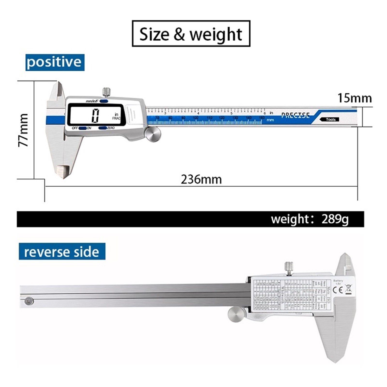 ET52 150mm 6-Inch Digital Caliper 0.01mm High-Precision Stainless Steel Caliper Electronic Vernier Fraction/mm/Inch Display