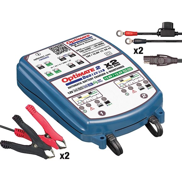 OptiMATE 2 Banque DUO x 2, TM-571, Série BRONZE : Chargeur de Batterie Scellé 5 Étapes 2x 12V / 12.8V 2A et Entretien