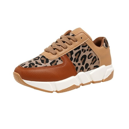 

Women‘s Colorblock Platform Sneakers Leopard Print Lace Up Running Shoes Low Top Sports Shoes