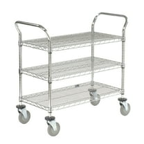Nexel 3 Shelf Utility Cart Chrome 30""W x 24""D x 39""H Poly Casters4 Swivel