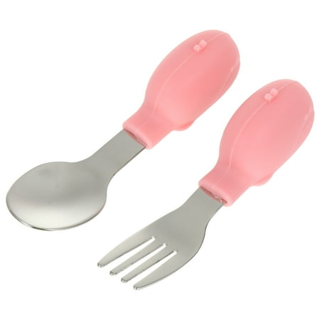

2Pcs Baby Tableware Silicone Stainless Steel Cartoon Spoon Fork Tableware