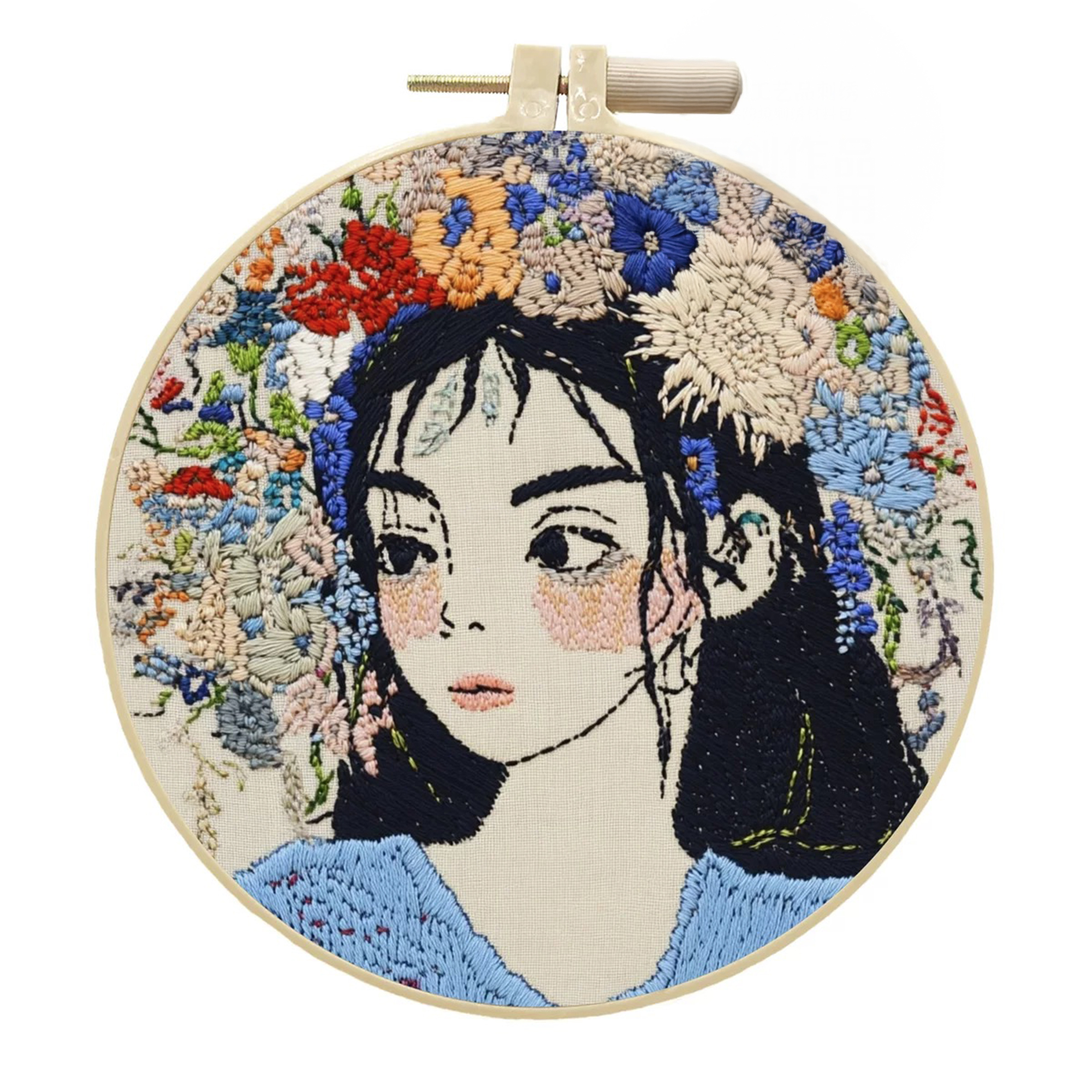 6‑Pack Flower Girl Embroidery Kits for Beginners DIY Floral Cross Stitch Set with Hoops and Threads Gift for Room Decor Tote or Apparel