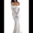 thumbnail image 2 of Vestido Elegante de Encaje con Hombros Descubiertos y Mangas Acampanadas para Mujer, Vestido de Fiesta de Boda con Corte Sirena Transparente de . L, 2 of 10