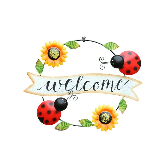 Toystoory Cartel de de bienvenida, adorno de hierro de girasol, colgante de pared, decoración de flores de Metal, cartel de bienvenida de girasol, Jardín y Patio escarabajo Toystoory HA025353-02