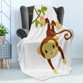 thumbnail image 4 of Cartoon Soft Flannel Fleece Throw Blanket, Monkey Hanging on Liana Playful Safari Character Mascot, Cozy Plush for Indoor and Outdoor Use, 50" x 60", Brown Green Pink, by Ambesonne, 4 of 5