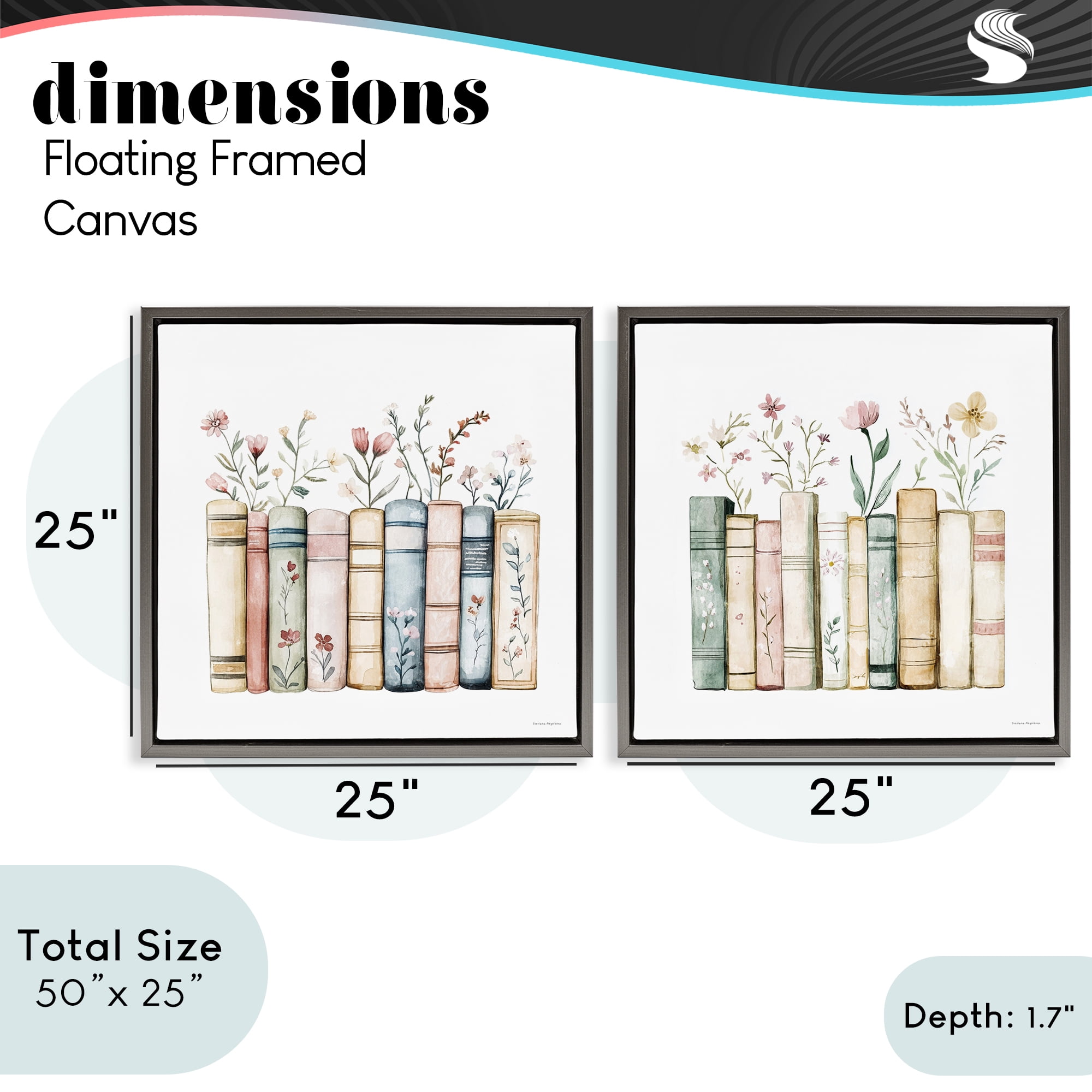 Stupell Industries Floral Stories & Blossoms 2 Piece Gray Framed Floater Canvas Set, design by Svetlana Aleynikova