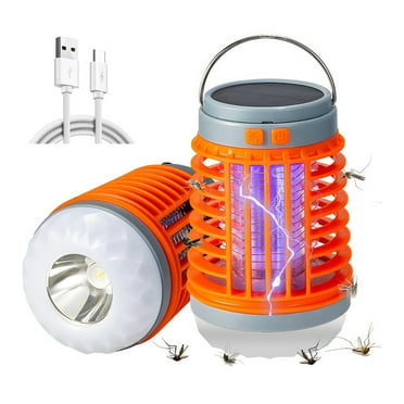 Outdoor Portable Solar Mosquito Killer Lamp, USB Rechargeable Built-in Flashlight Camping Lamp, Noiseless LED Electric Shock Mosquito Killer Lamp for Home Picnic, Orange