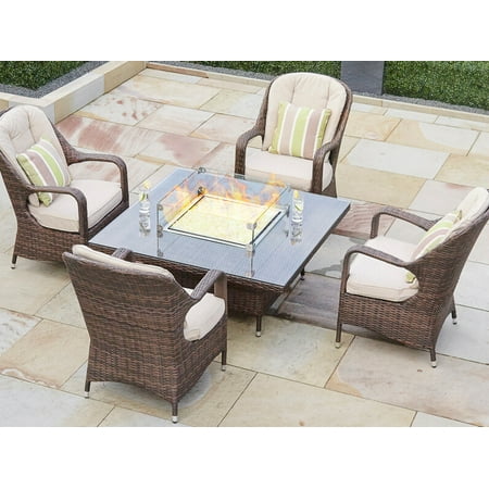 Direct Wicker 4 Seat Square Gas Fire Pit Dining Table With Eton Chair