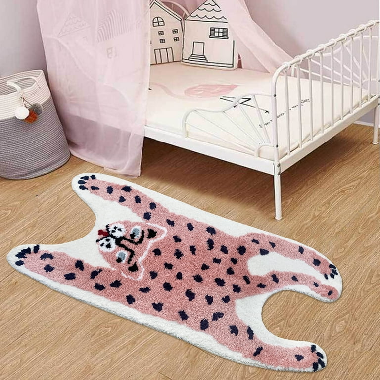 LANPEI Leopard Shape Playroom Rug Pink Mat Cartoon Non-Slip Door