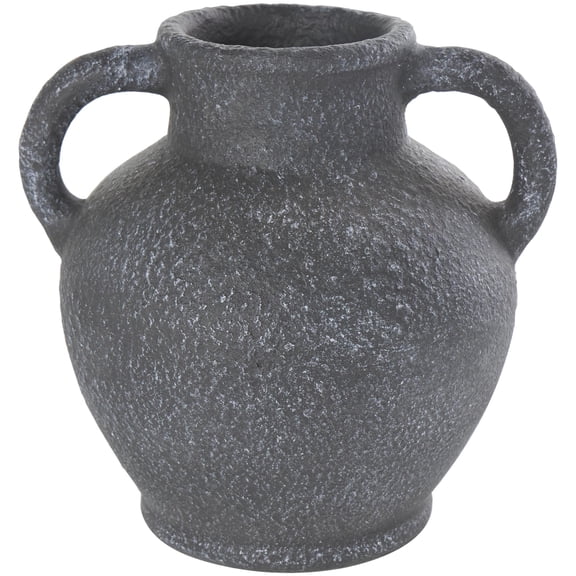 DecMode 10" Whitewashed Textured Amphora Black Ceramic Vase with 2 Handles