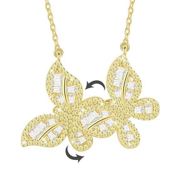 Fasjewly 14K Gold over Sterling Silver Butterfly Necklace,Movable Butterflies November Citrine Birthstone Pendant Necklace Birthday Anniversary Christmas Jewelry Gifts for Women / Wife / Lovers